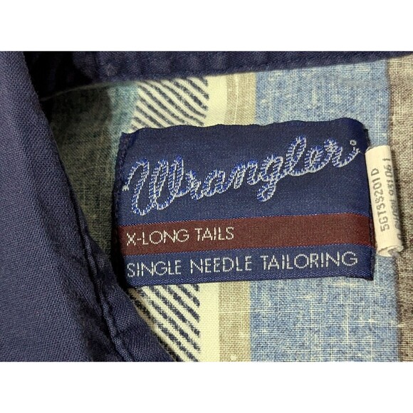 VTG Wrangler Shirt Mens XL 17x35 Navy Southwestern Pearl Snap Western Cowboy 90s - Picture 7 of 8